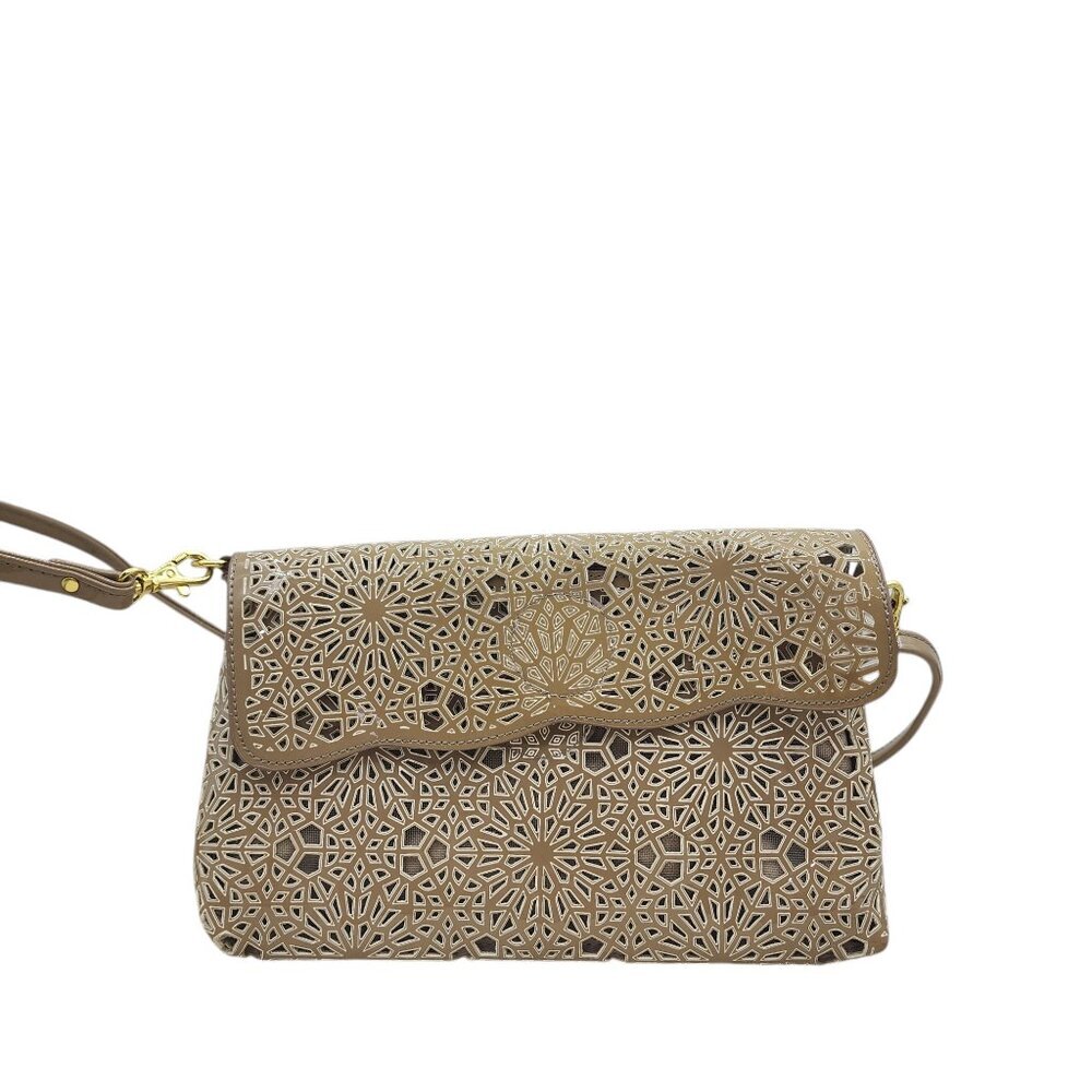 Buco Women's Laser Cut Patent Leather Floral Design Shoulder Bag